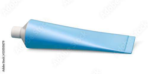 Realistic tube mockup. Plastic tuba for toothpaste, cream, gel and shampoo. Template for medicine or cosmetics. Vector illustration