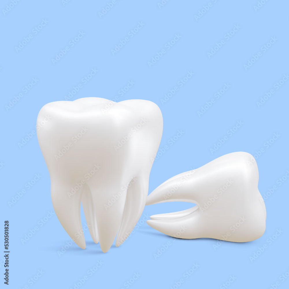 Realistic tooth isoleted on blue background. Concept of teeth dental care. Vector illustration Realistic tooth isoleted on blue background. Concept of teeth dental care. Vector illustration