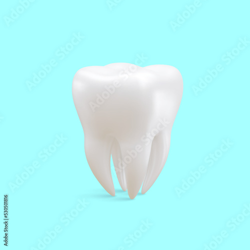 Realistic tooth isoleted on blue background. Concept of teeth dental care. Vector illustration