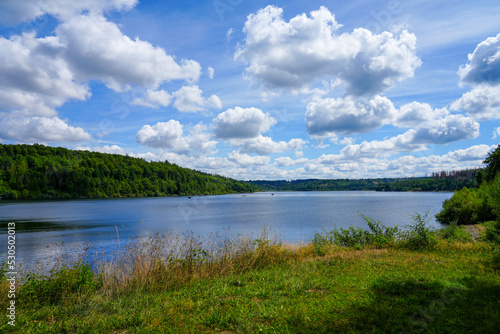 View of the Aabachtalsperre near Bad W  nnenberg. Aabach dam with the surrounding nature. 