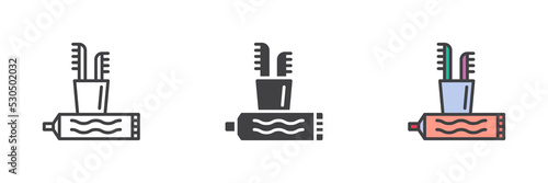 Toothpaste and toothbrush different style icon set
