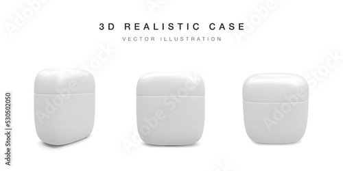 Set of realistic headphones case isolated on white background. Vector illustration
