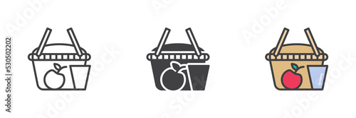 Picnic basket different style icon set