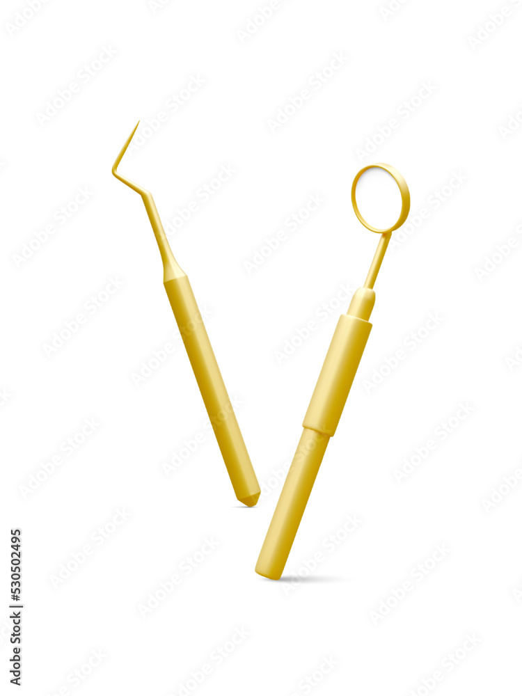Realistic dental tools isolated on white background. Concept of teeth dental care. Vector illustration Realistic dental tools isolated on white background. Concept of teeth dental care. Vector illustration