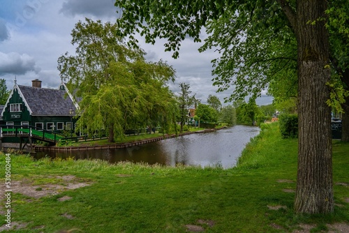 Wallpaper Mural Rural landscape with windmill in Zaanse Schans. Holland, Netherlands. Authentic Zaandam mill. Beautiful Netherland landscape. Torontodigital.ca