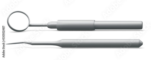 Realistic dental tools isolated on white background. Concept of teeth dental care. Vector illustration