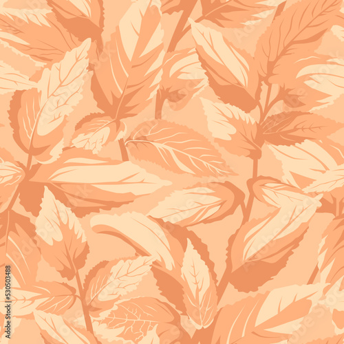 Seamless floral pattern with orange leaves isolated on light background.
