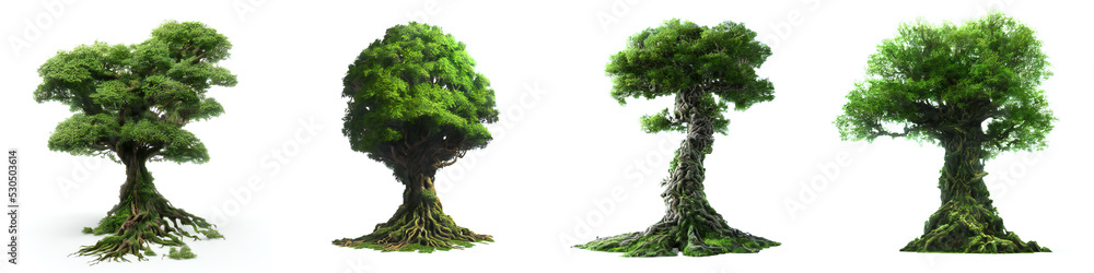 Naklejka premium fairy-tale trees, collection of giant epic world trees