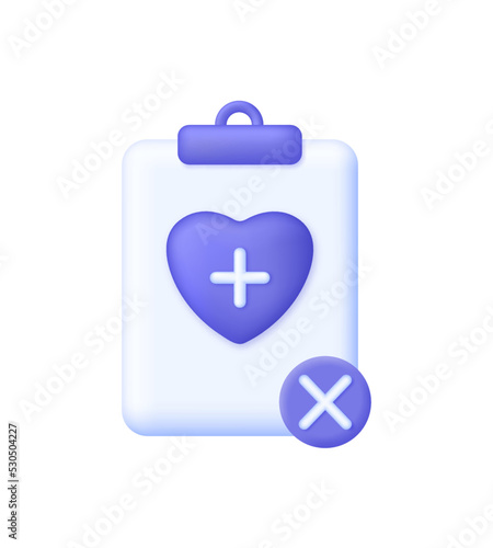 3D Medical blank and cross mark isolated on white background. Medical outline pictogram. The concept of prescribing a dose of pills. Can be used for many purposes. Vector in 3d style.