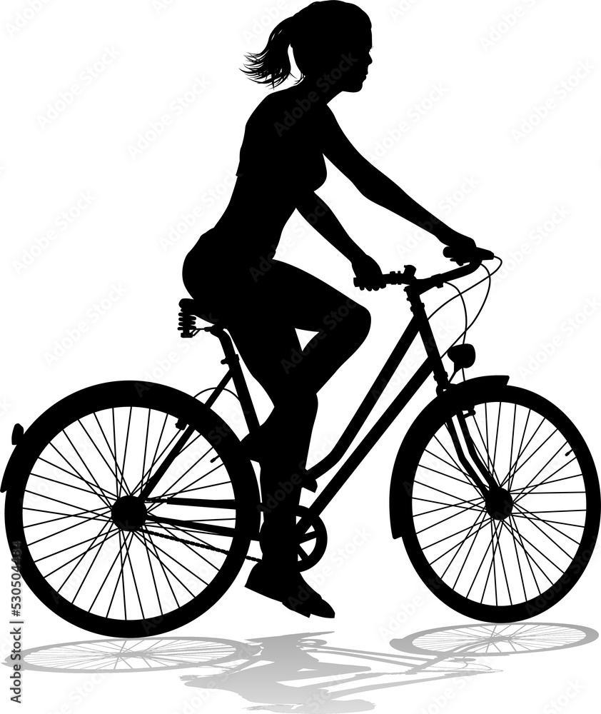 Fototapeta premium Woman Bike Cyclist Riding Bicycle Silhouette