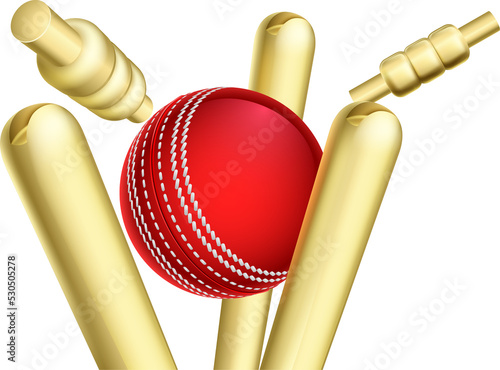 Fotografia Cricket Ball Breaking Wicket Stumps
