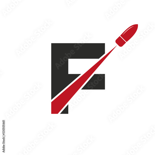 Initial Letter F Shot Bullet Logo Vector Template Concept For Defense Logotype