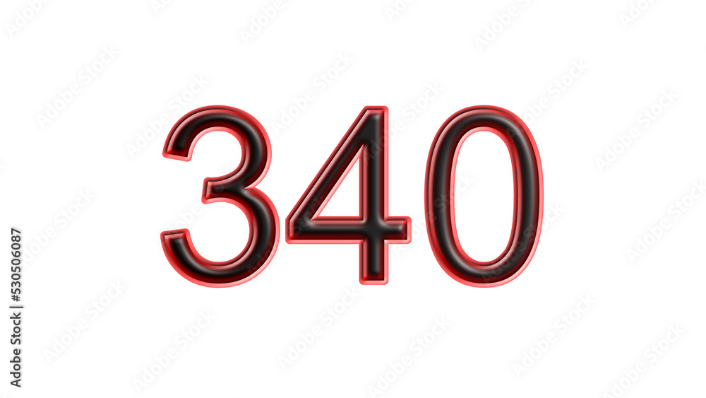 red 340 number 3d effect white background red 340 number 3d effect white background
