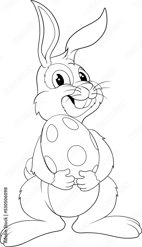 Obraz premium An Easter bunny cartoon rabbit holding a giant Easter egg illustration