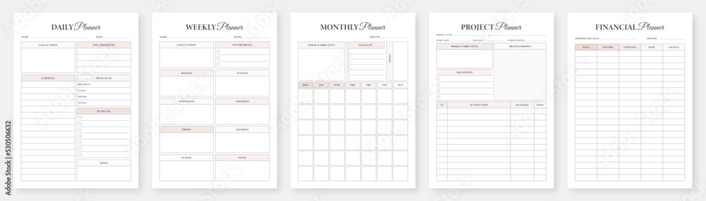 Daily, Weekly, Monthly, Project, Financial Planner Template. Planner ...