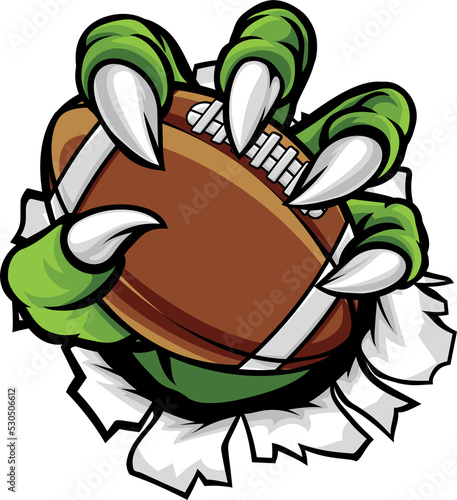 Monster animal claw holding American Football Ball