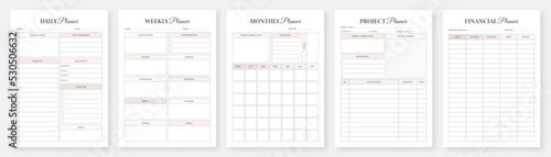 Daily, Weekly, Monthly, Project, Financial Planner Template. Planner Pages Templates. Life & Business Planner Design Template. Minimalist Planner Pages Templates Set. Organizer & Schedule Planner.