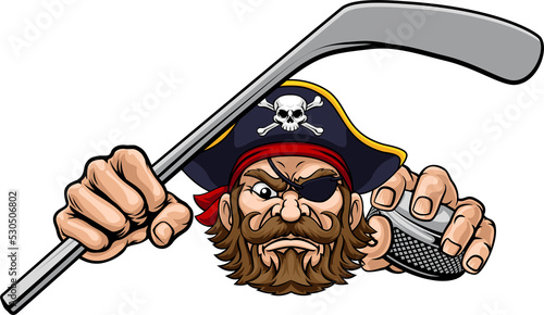 Canvas Print Pirate Ice Hockey Sports Mascot Cartoon