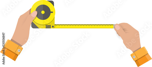 Bilde på lerret Mens hands hold measuring tape
