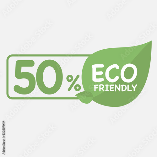 50% Eco friendly green leaf label sticker. 2d vector illustration. Eco friendly stamp icons Vector illustration with Green organic plant leaf.
