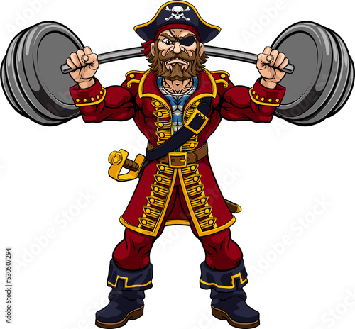 Pirate Weight Lifting Barbell Cartoon Mascot