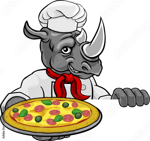 Rhino Pizza Chef Cartoon Re...