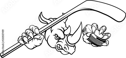 Canvas Print Rhino Ice Hockey Player Animal Sports Mascot