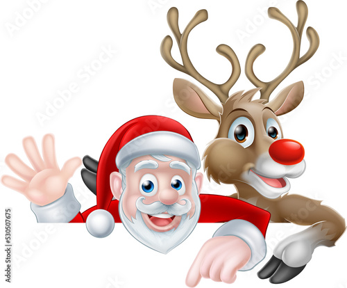 Santa and Reindeer Christmas Illustration