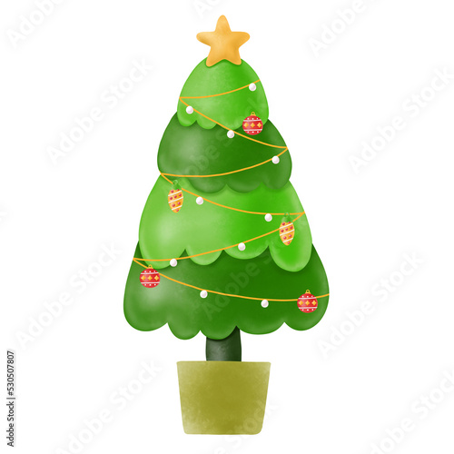 Canvas-taulu Tree Watercolor Clipart, merry christmas