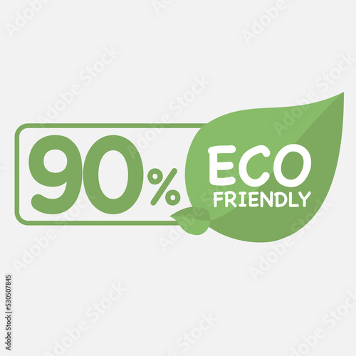 90% Eco friendly green leaf label sticker. 2d vector illustration. Eco friendly stamp icons Vector illustration with Green organic plant leaf.