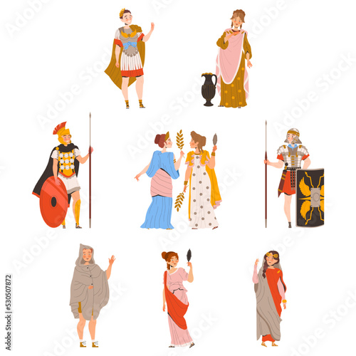 Ancient Romans Character as Cultural Ethnicity or Nationality from Classical Antiquity Vector Set