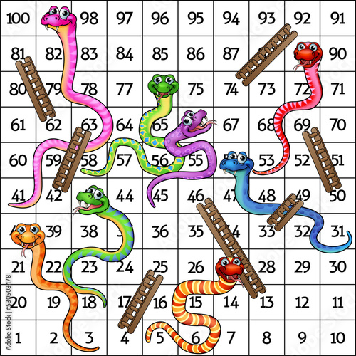 Snakes and ladders board game cartoon illustration photo
