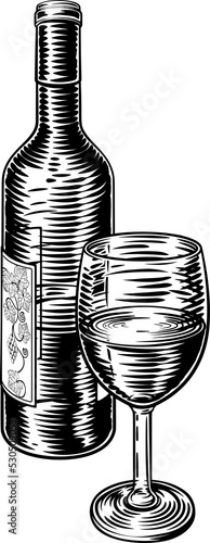 Wine Bottle and Glass Vinta...