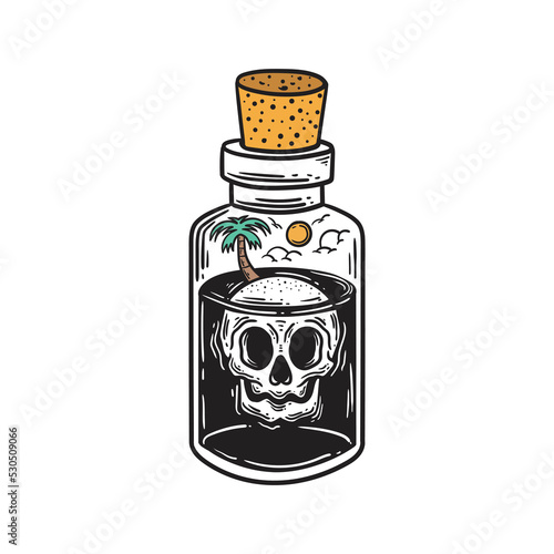 Vintage Illustration of skull in a poison bottle