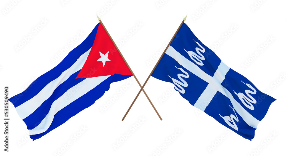 Fototapeta premium Background, 3D render for designers, illustrators. National Independence Day. Flags Cuba and Martinique