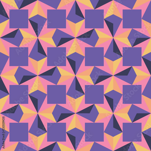 3d and 2d shaped geometric grid seamless pattern