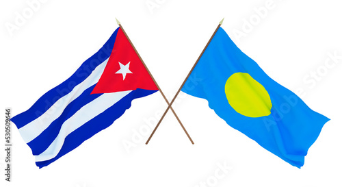 Background, 3D render for designers, illustrators. National Independence Day. Flags Cuba and Palau