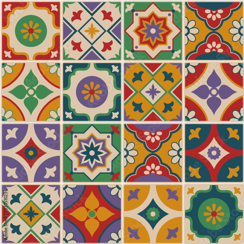 Traditional decorative azulejos tiles seamless pattern