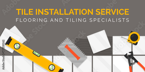 Professional tile installation banner with tools