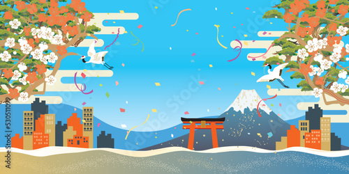 東京　日本風景イメージイラスト