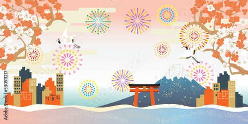 東京　日本風景イメージイラスト