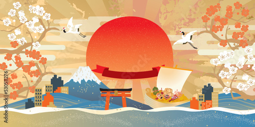 東京　日本風景イメージイラスト