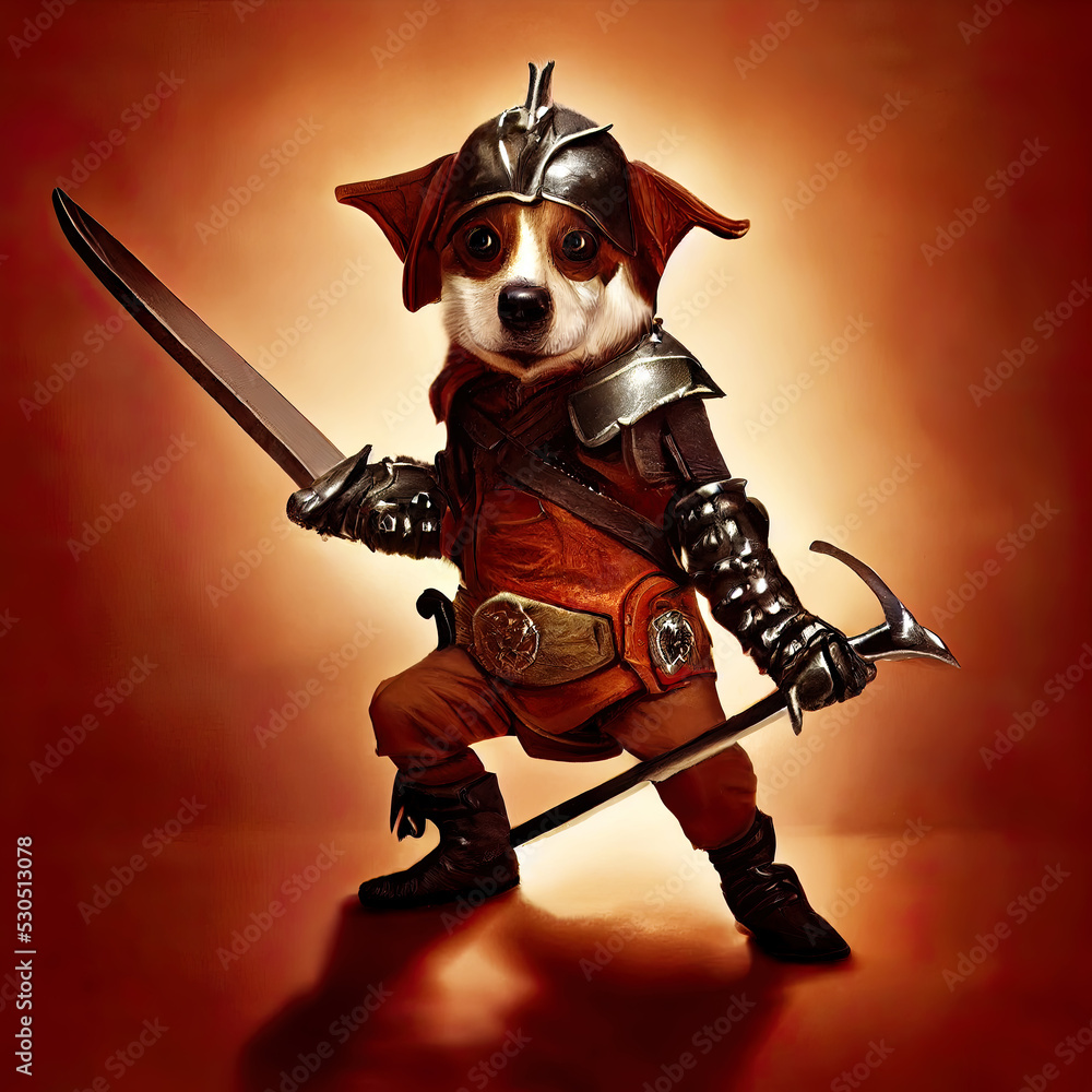 Cute dog puppy as rogue dressed in medieval armor Stock Illustration ...