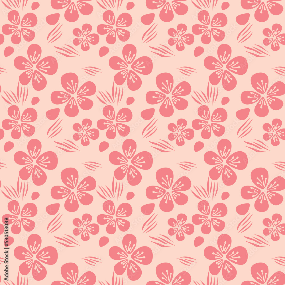 Japanese Pretty Cherry Blossom Vector Seamless Pattern