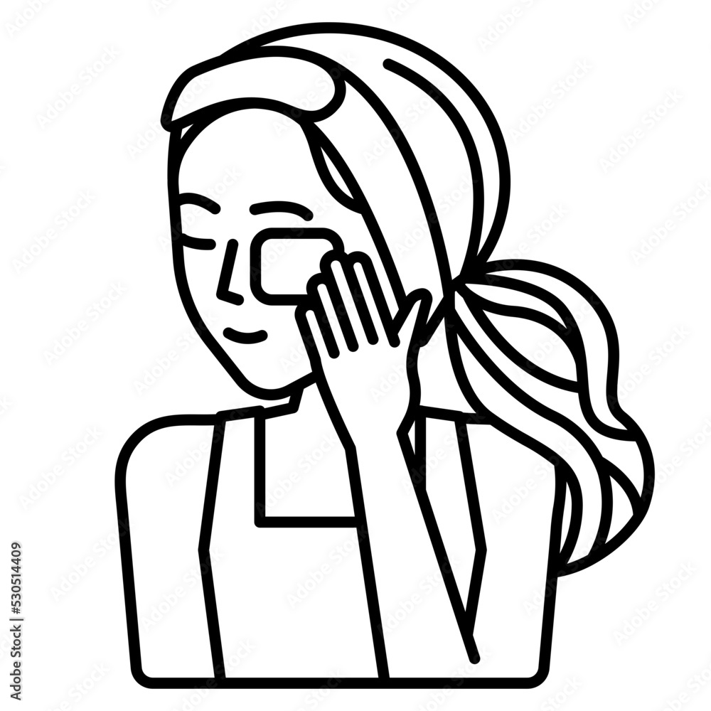 Fototapeta premium woman doing skin care routine line icon