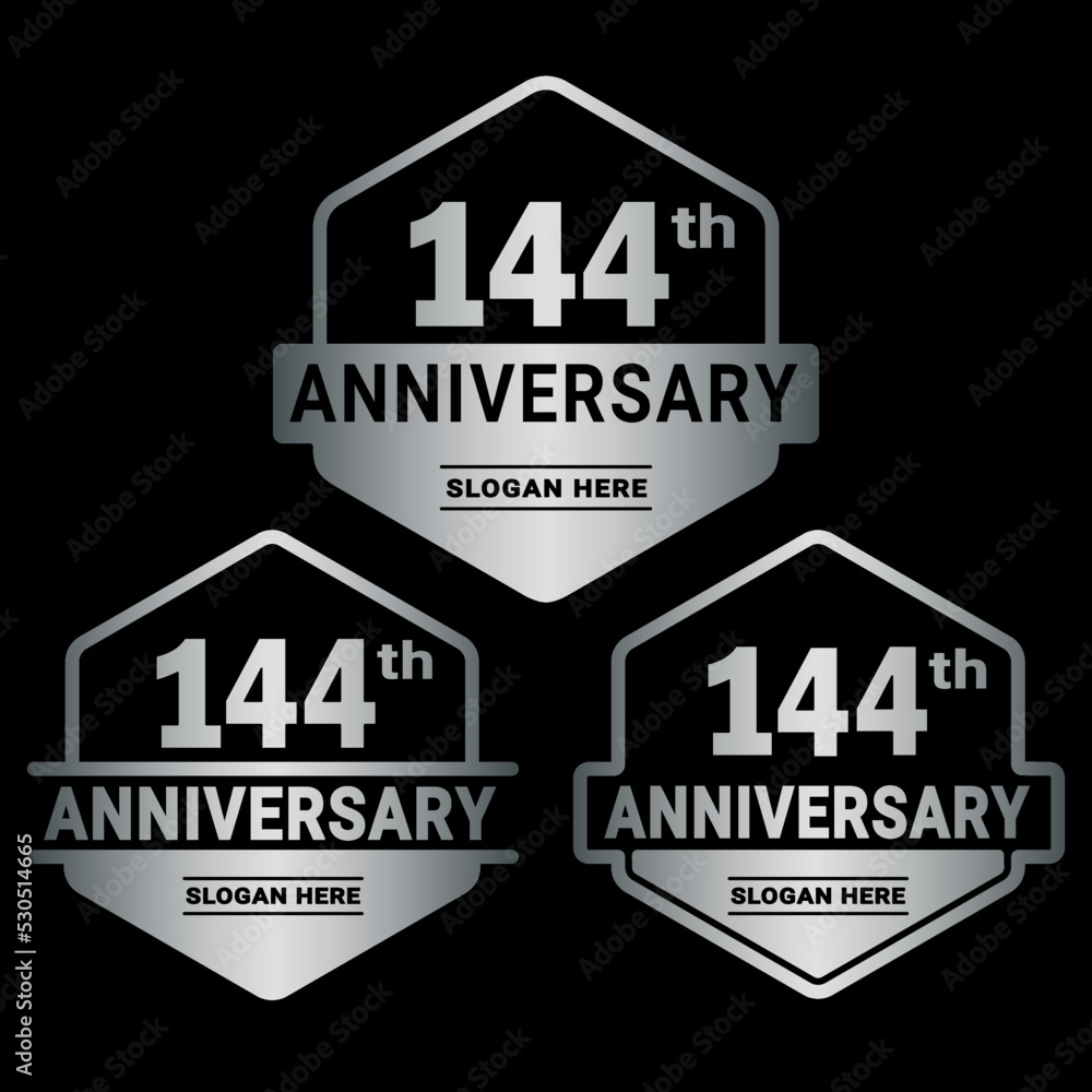 Obraz premium 144 years anniversary celebration logotype. 144th anniversary logo collection. Set of anniversary design template. Vector and illustration.