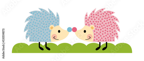 Cute couple of pink and blue hedgehog