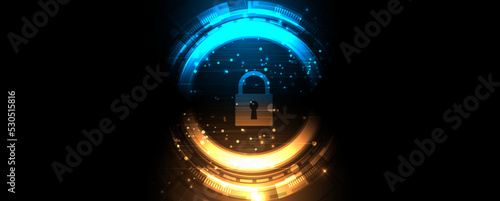 internet digital security technology concept for business background. Lock on circuit board