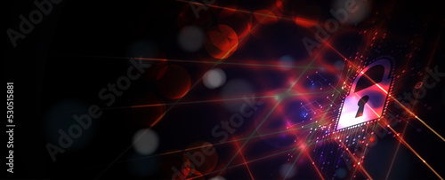 internet digital security technology concept for business background. Lock on circuit board