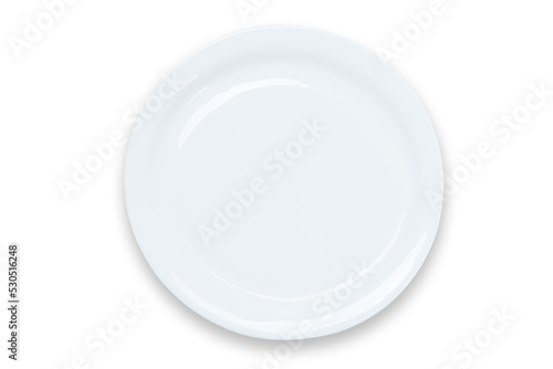 Cooking template - top view of an empty white plate isolated on a transparent background.